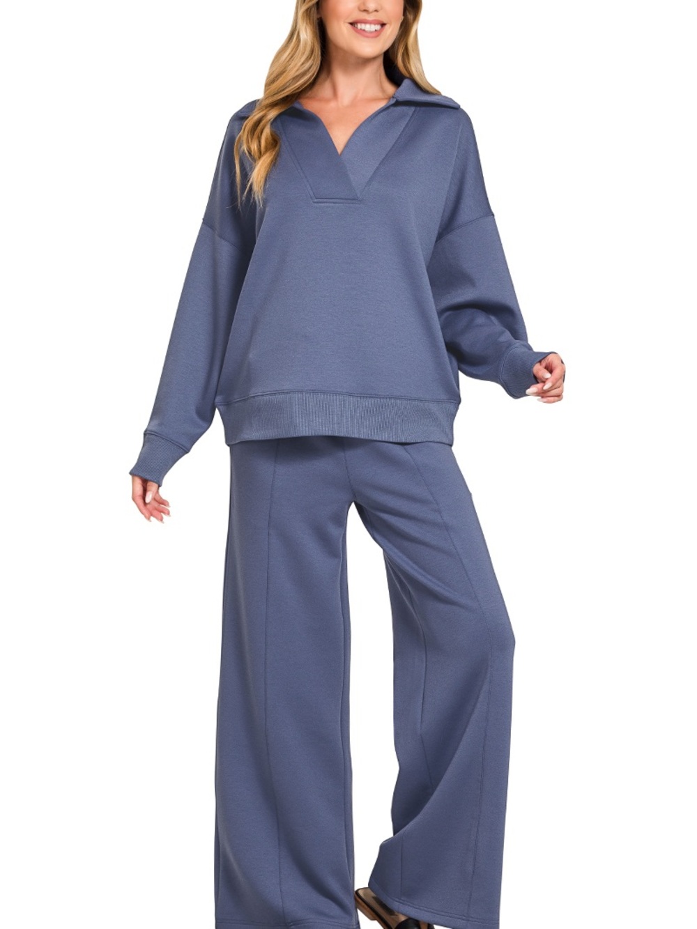Zenana Scuba Collared Pullover & Center Seam Pants Set🛍️ - Picture 2 of 10